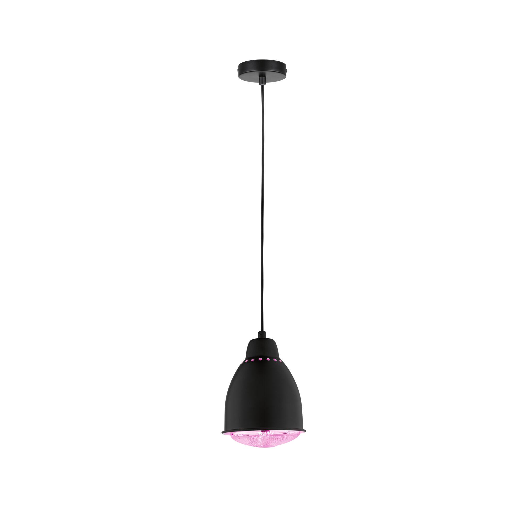 Black metal pendant lamp with pink light, modern LED hanging light for living spaces