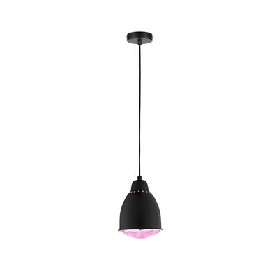 Black metal pendant lamp with pink light, modern LED hanging light for living spaces