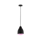 Black metal pendant lamp with pink light, modern LED hanging light for living spaces
