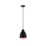 Suspension noire en métal avec lumière rose, lampe LED moderne pour espaces de vie