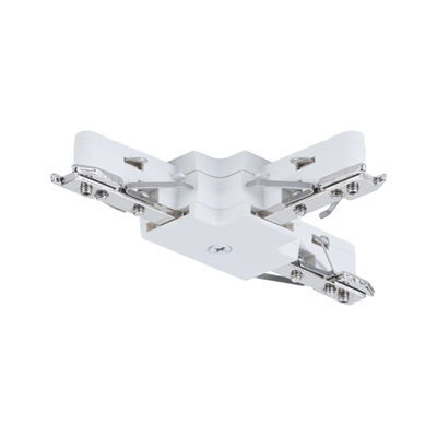 Connecteur en plastique blanc avec clips métalliques pour systèmes de rails, adapté à l'éclairage LED sur rail