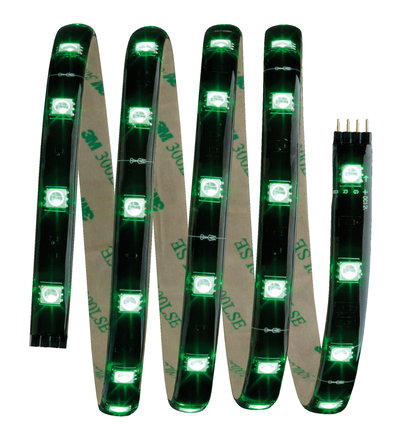 Bande LED flexible avec lumières vertes et dos adhésif pour un éclairage polyvalent.