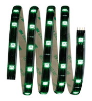 Flexibler LED-Lichtstreifen mit grünen Leuchtdioden und selbstklebender Rückseite für vielseitige Beleuchtung.