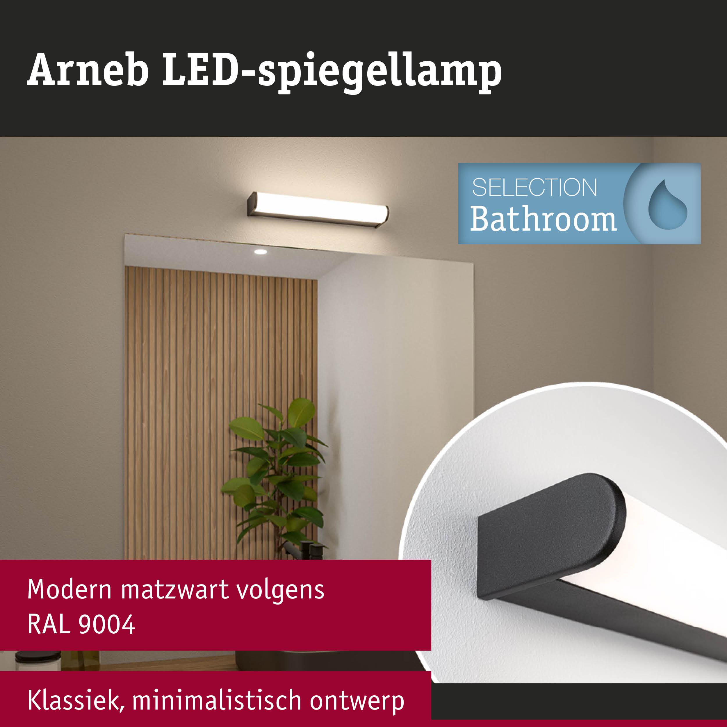 Arneb LED-spiegellamp matzwart RAL 9004 met minimalistisch ontwerp voor badkamerverlichting