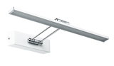 Moderne witte LED-wandlamp met verstelbare chromen arm voor gerichte verlichting in woonruimtes
