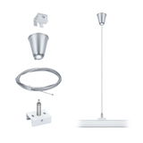 Kit de suspension en métal argenté pour éclairage LED sur rail avec accessoires de montage.