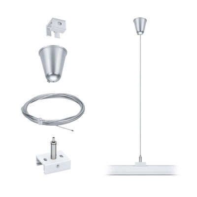 Kit de suspension en métal argenté avec support plafond pour éclairage LED sur rail