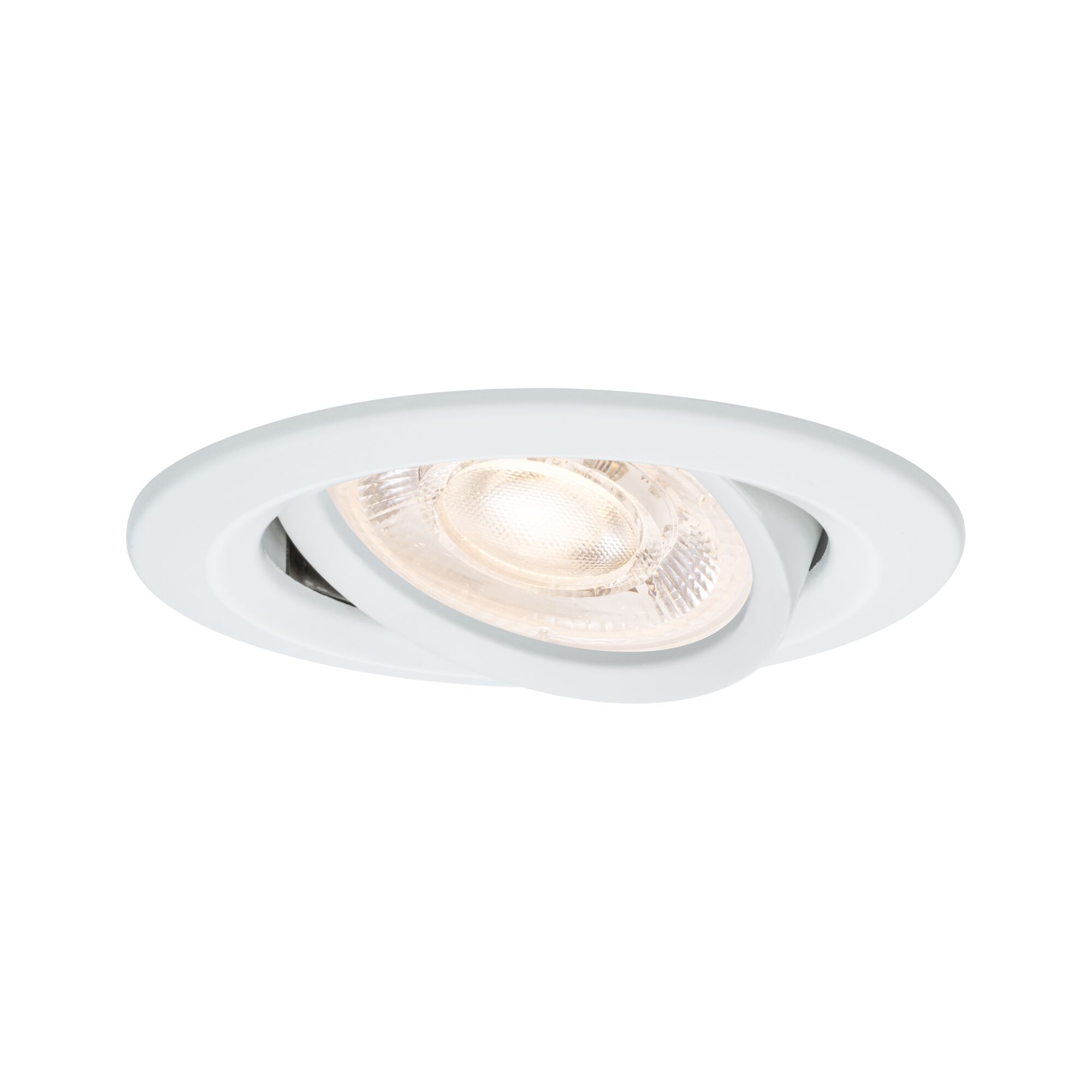 White metal recessed spotlight with clear glass and LED light for modern indoor lighting