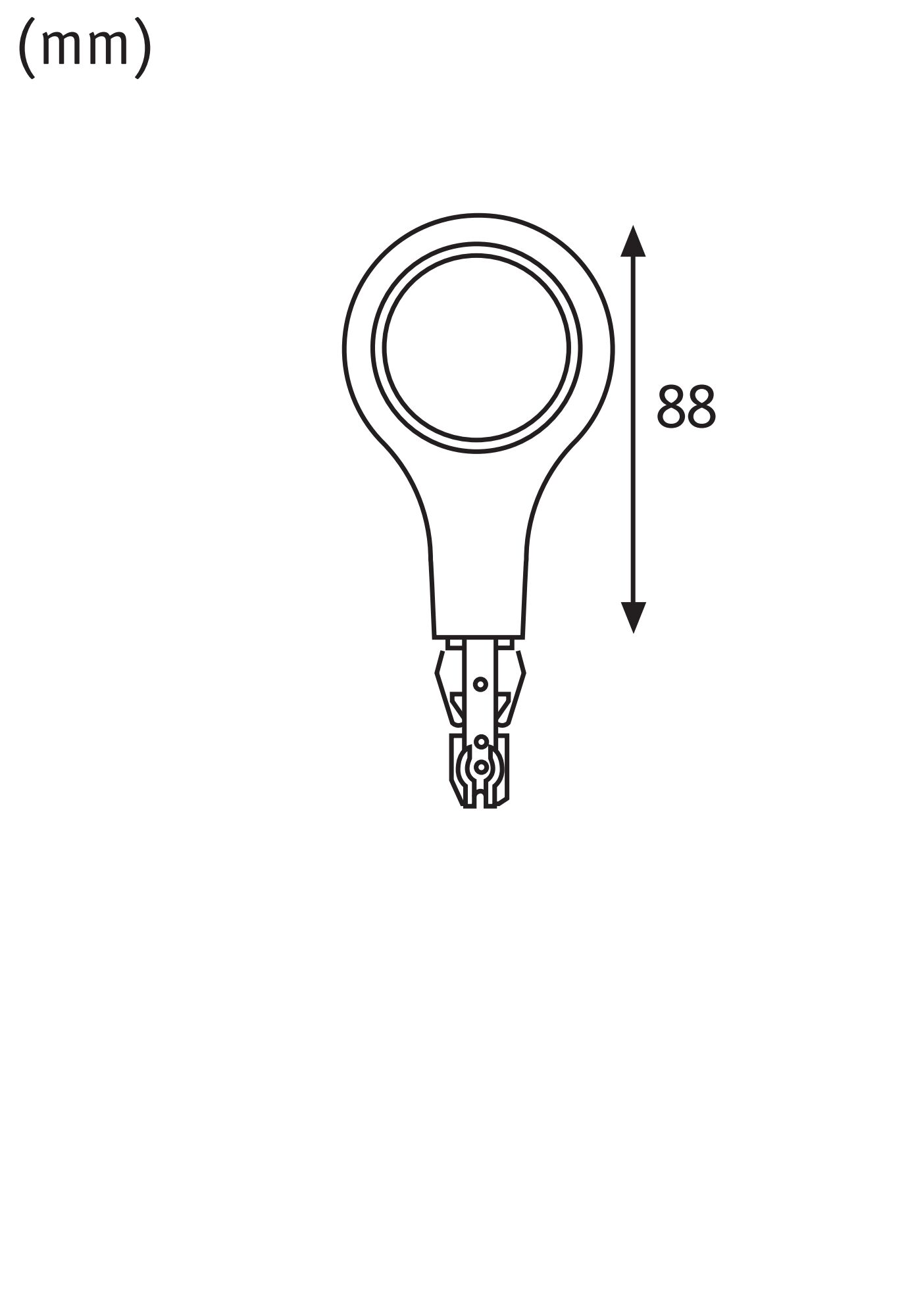 Dessin technique d’un support de lampe rond de 88 mm de long pour composants d’éclairage LED