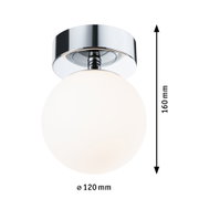 Plafondlamp met witte glazen bol en chromen metalen houder, 120 mm diameter, 160 mm hoogte