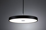 Rund LED-pendellampe med sort metalramme og hvid diffusor til moderne belysning