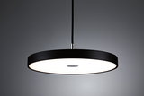 Runde LED-Pendelleuchte mit schwarzem Metallrahmen und weißem Diffusor für modernes Wohnambiente