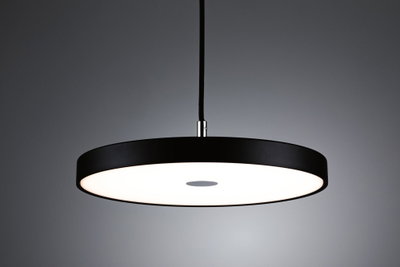 Suspension LED ronde avec cadre en métal noir et diffuseur blanc pour éclairage moderne