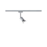Modern silver metal LED spotlight on track system for flexible room lighting solutions