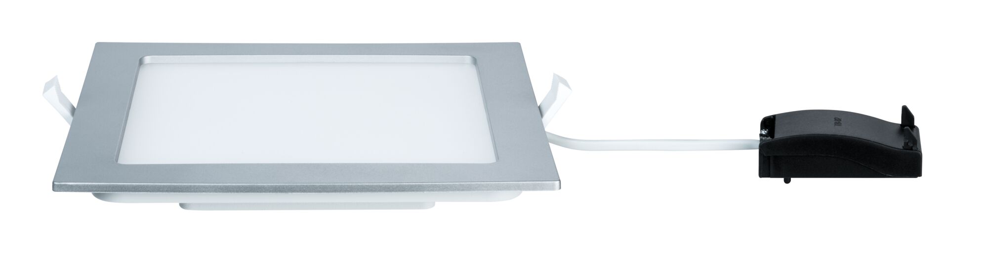 Quadratischer LED-Einbaustrahler aus Aluminium in Silber mit weißem Diffusor für moderne Beleuchtung