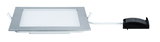 Square LED recessed spotlight in silver aluminum with white diffuser for modern lighting solutions