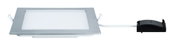 Square LED recessed spotlight in silver aluminum with white diffuser for modern lighting solutions