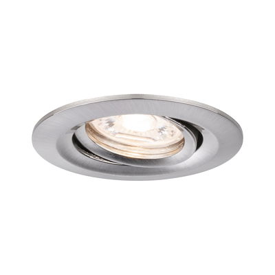 Spot LED encastré rond en aluminium brossé argenté pour un éclairage intérieur moderne.