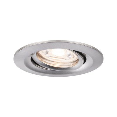 Rund eingelassener LED-Einbaustrahler aus gebürstetem Aluminium in Silber für moderne Raumbeleuchtung.