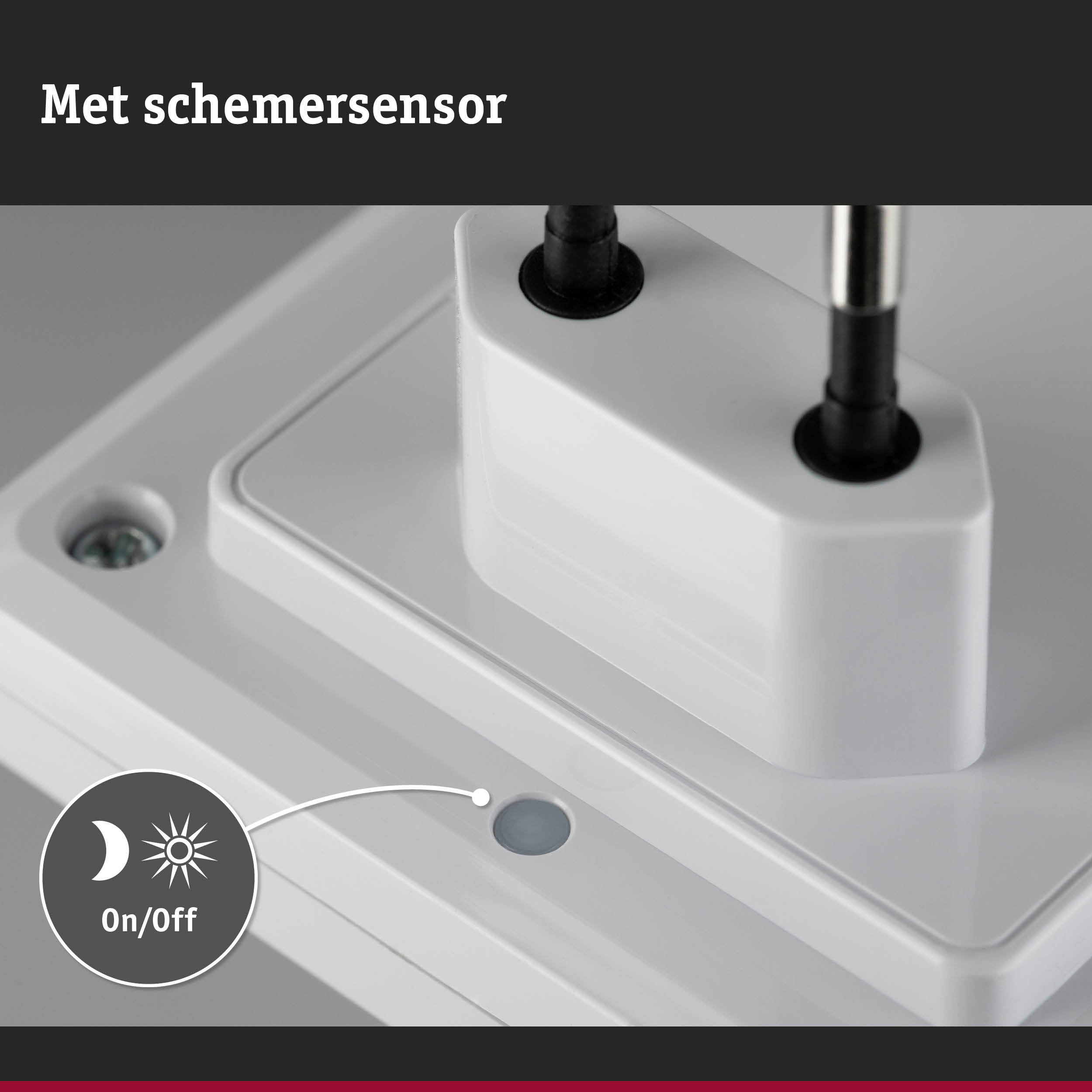 Witte kunststof behuizing met schemersensor en aan/uit-functie voor lichtregeling