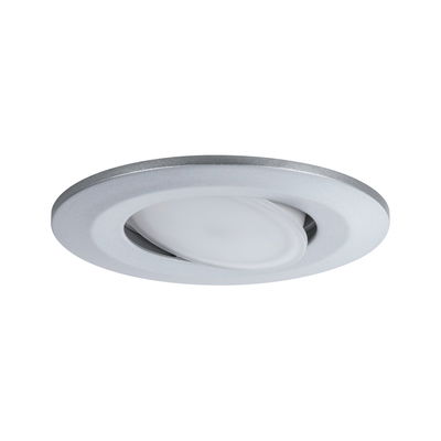 Round adjustable recessed spotlight in silver metal with white diffuser for LED lighting