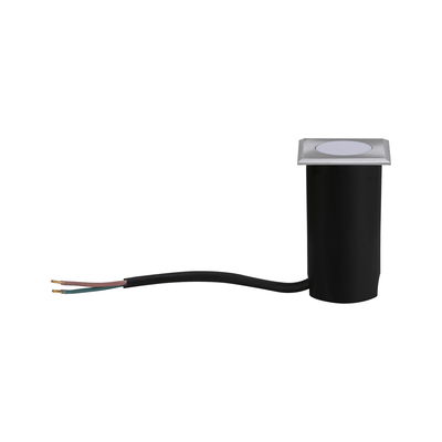 Kompakte LED-Bodeneinbauleuchte mit Edelstahlrahmen und schwarzem Gehäuse für Außenbeleuchtung