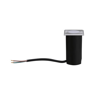 Kompakte LED-Bodeneinbauleuchte mit Edelstahlrahmen und schwarzem Gehäuse für Außenbeleuchtung