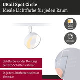 Weißer URail Spot Circle Strahler mit dimmbarer Lichtfarbe und DIP-Schalter zur Farbwahl