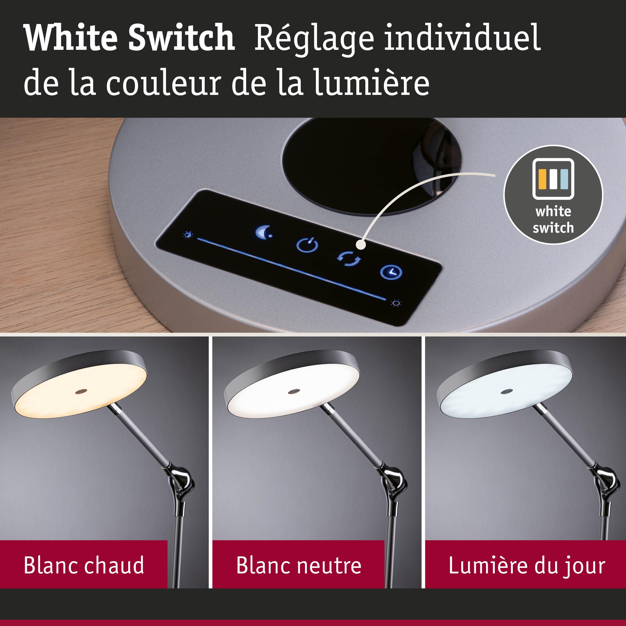 Lampe de bureau LED moderne avec réglage individuel de la lumière blanche chaude, neutre et jour
