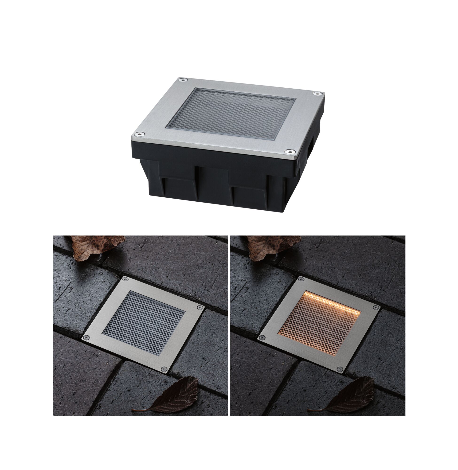 Solar LED Bodeneinbauleuchte Sorea Dämmerungssensor IP67 eckig 100x100mm 2200K 0,1W 5lm 3,7V Eisen gebürstet ABS/Polycarbonat/Edelstahl Solar LED Bodeneinbauleuchte Sorea Dämmerungssensor IP67 eckig 100x100mm 2200K 0,1W 5lm 3,7V Eisen gebürstet ABS/Polycarbonat/Edelstahl