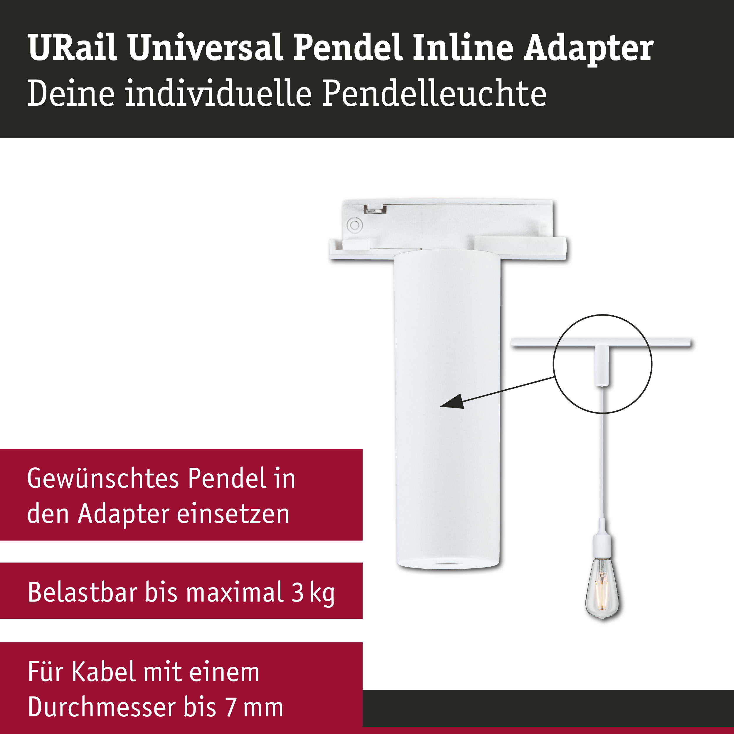 URail Pendeladapter Universal max. 50W 230V Signalweiß