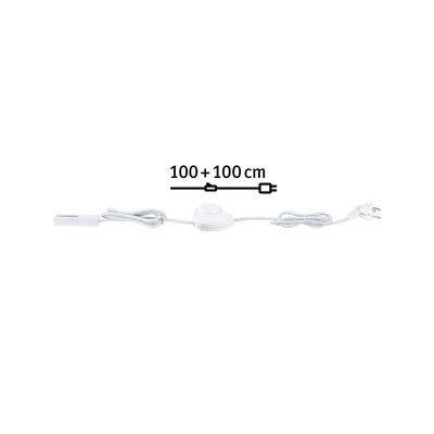 Witte kabel met schakelaar en stekker, 100+100 cm lang, geschikt voor LED-verlichting en lampen.