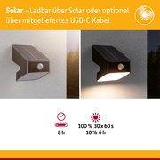 Solar LED Wandfluter Lesly Dämmerungsgesteuerter Bewegungsmelder (IR) IP65 eckig 113x138mm 3000K 5,5W 400lm 3,7V Anthrazit Kunststoff