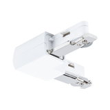 White plastic adapter with metal contacts for track lighting, electrical accessory