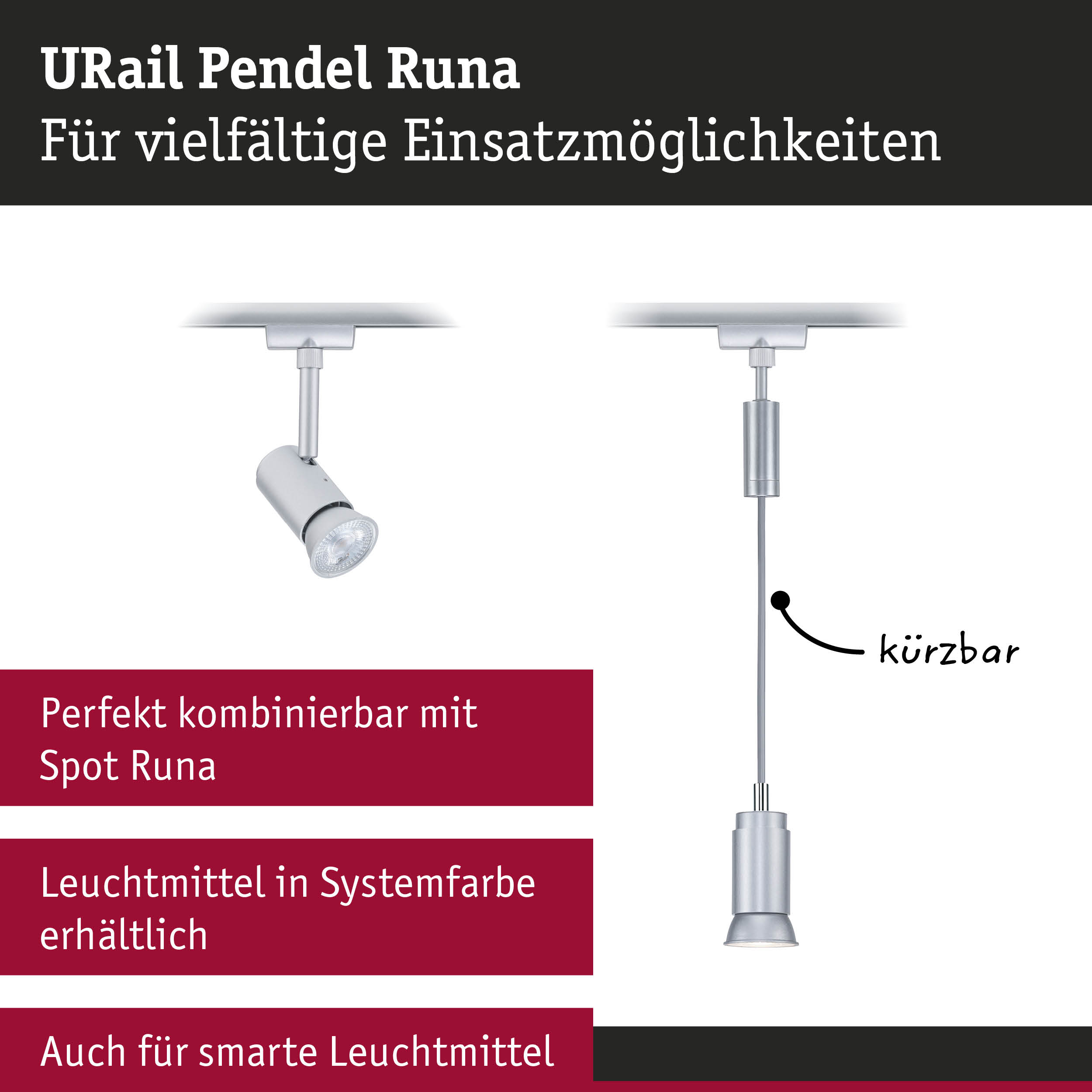 URail Pendel Runa Pendelleuchte in Silber für vielseitige Beleuchtungsmöglichkeiten