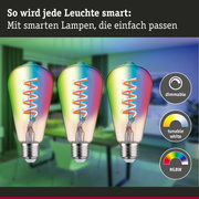Drei smarte LED-Lampen mit bunter Glasoberfläche, dimmbar und tunable white für smarte Beleuchtung