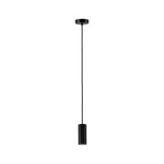 Suspension noire en métal avec cylindre rainuré et câble long pour éclairage intérieur moderne