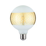 Ronde LED-lamp met mat wit glas en gouden stippenpatroon voor decoratieve verlichting