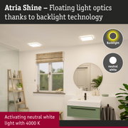 Modern bathroom featuring Atria Shine LED ceiling lights with neutral white light and backlight technology
