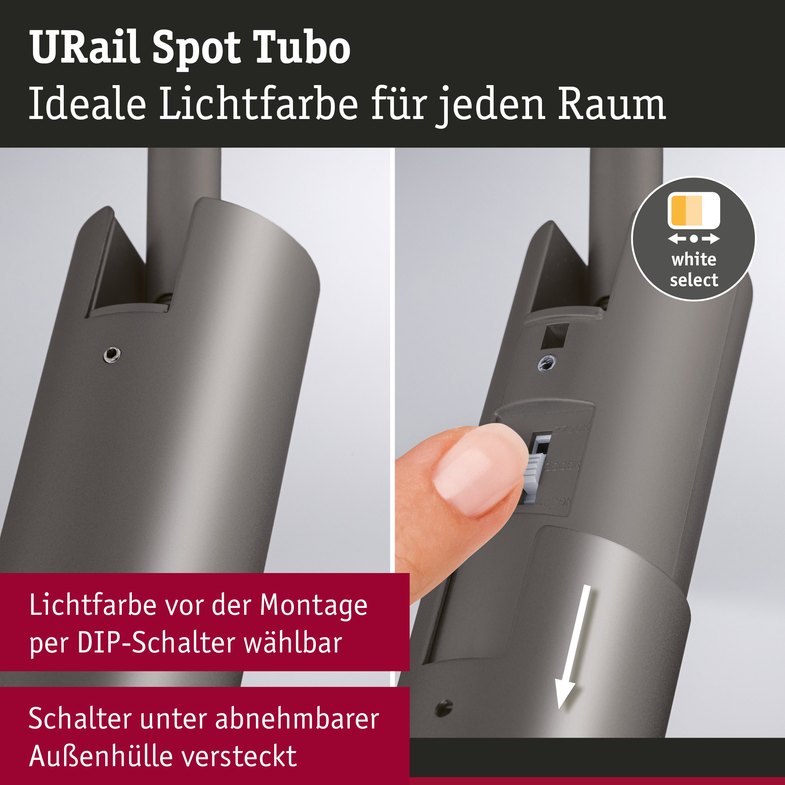 URail Schienenspot Tubo Einzelspot 250lm 3,3W White Select 230V Titanium