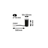 Schwarze quadratische LED-Einbauleuchte mit 50x50 mm Abmessungen und 500 mm Kabel, 230 V Spannung