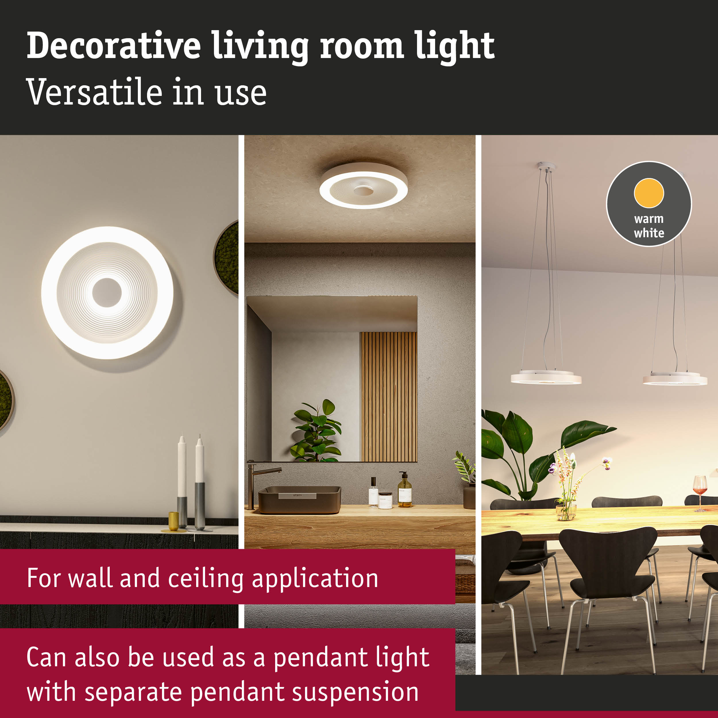 Decorative white living room light with warm white glow, versatile for wall and ceiling mounting