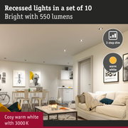 Set of 10 recessed lights with 550 lumens, warm white 3000K and 3-step dimming for cozy living room lighting