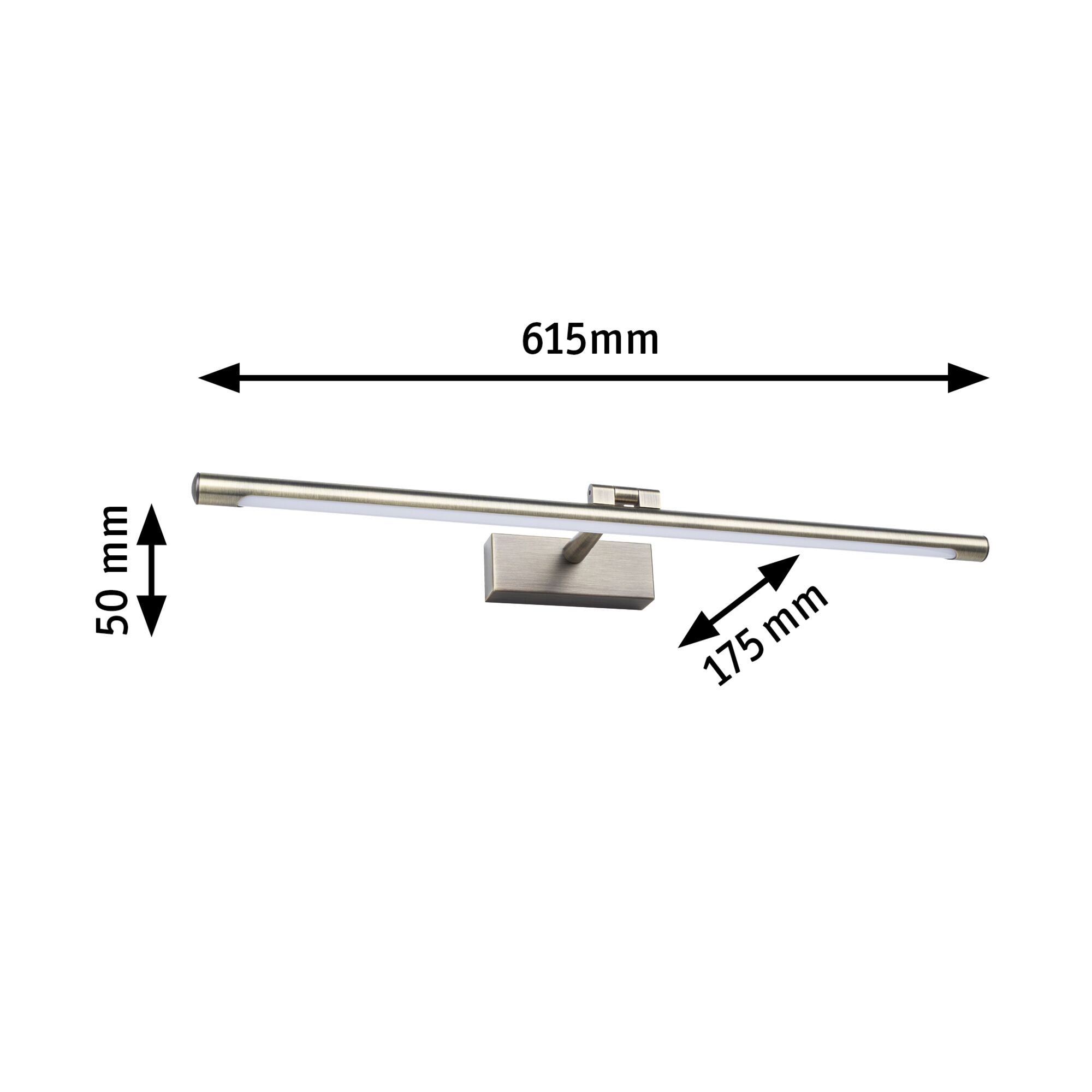 Matt gebürstete Aluminium-Wandleuchte mit LED-Lichtleiste und Maßen 615x50x175 mm für moderne Beleuchtung
