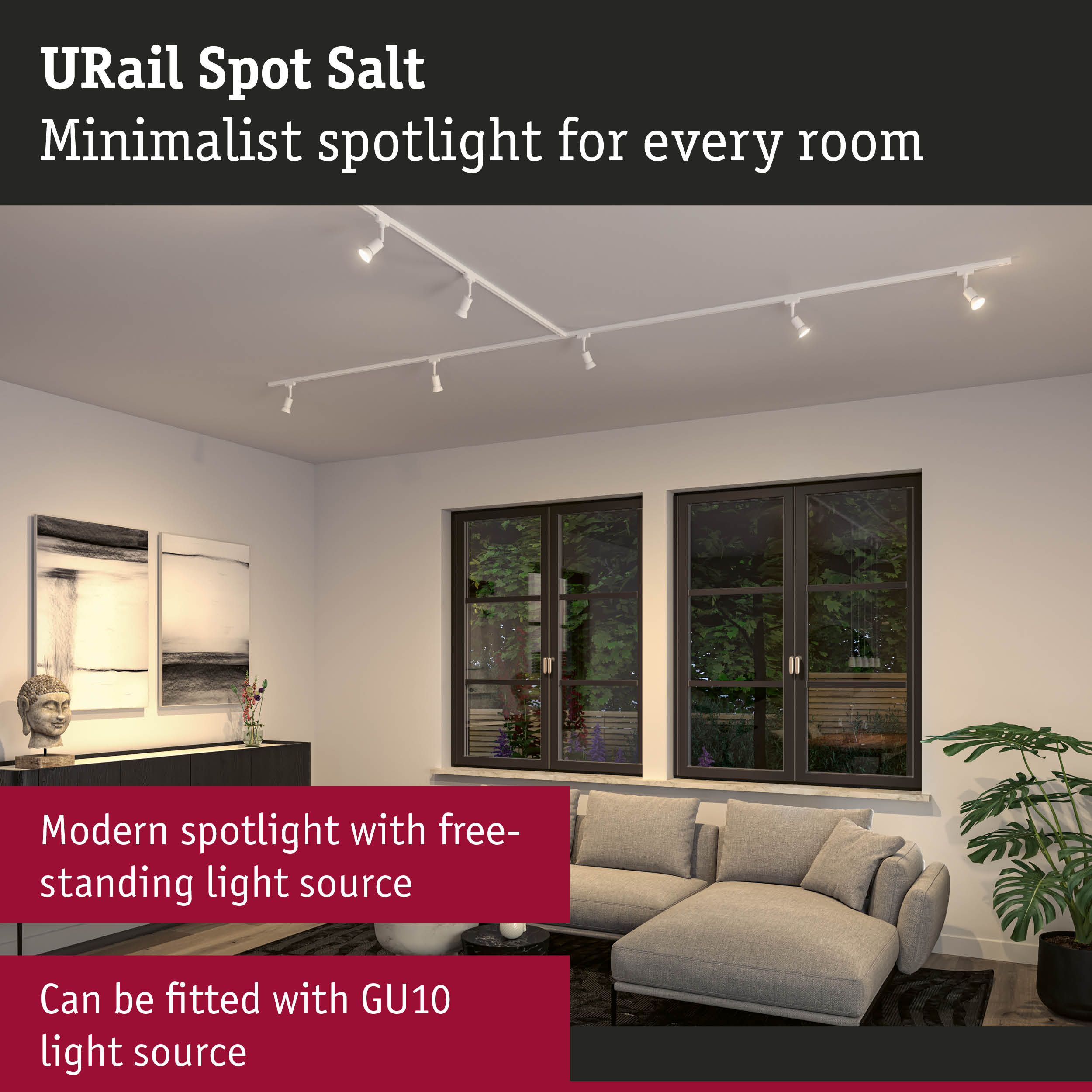 Minimalist white URail Spot Salt ceiling light with adjustable spotlights for modern rooms