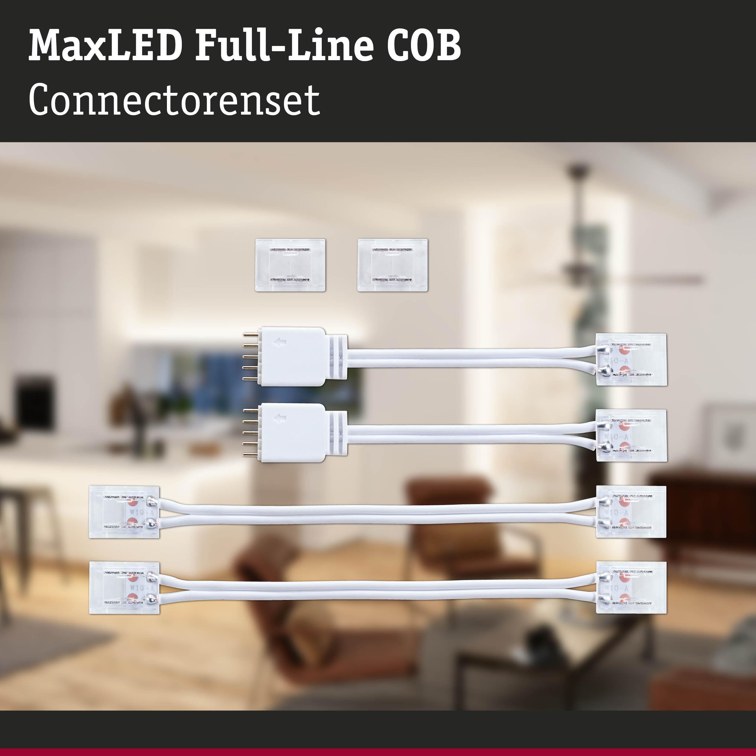 MaxLED Full-Line COB connectorenset met witte kabels en transparante stekkers voor LED-verlichting
