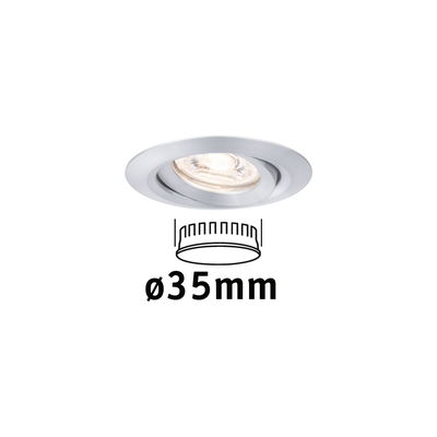Round recessed spotlight in brushed silver aluminum with 35 mm diameter for LED lighting solutions