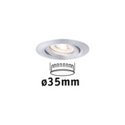 Rund indbygningsspot i børstet sølvfarvet aluminium med 35 mm diameter til LED-belysning