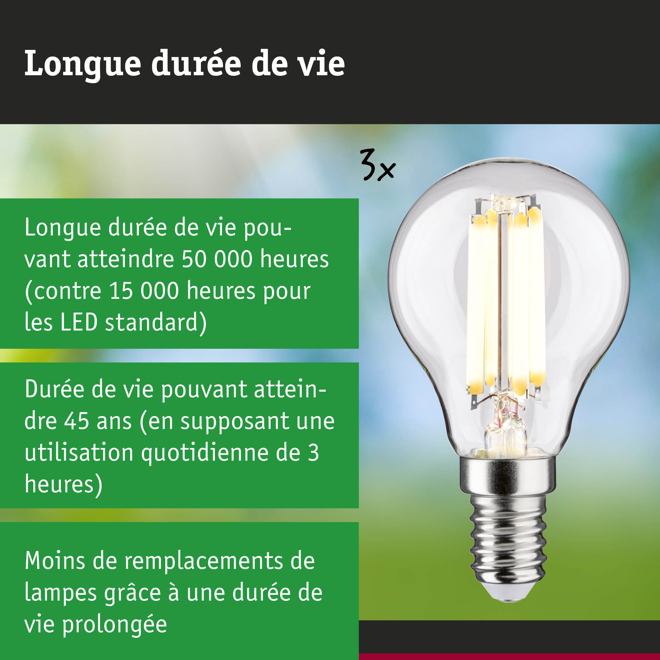 Ampoule LED avec durée de vie 3,5 fois plus longue que les lampes traditionnelles, éclairage économique