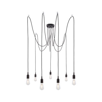 Modern black pendant light with eight bulbs and long cables for stylish room lighting